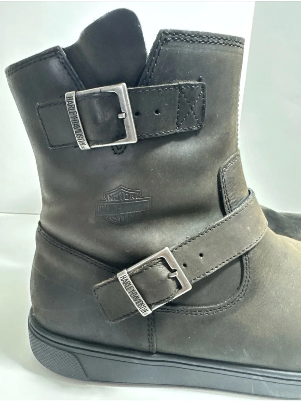 Harley-Davidson  Leather Buckle Ankle Boots Side Zipper
